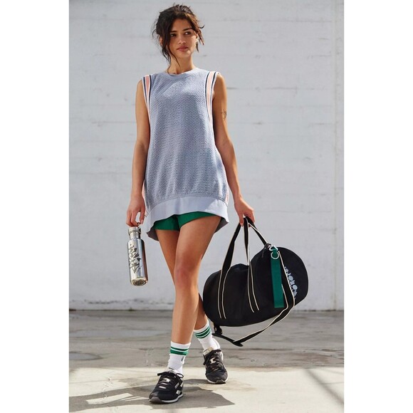 Free People FP Movement Coquette Tank Top Knit Mesh Striped Oversized L 284423 - Picture 5 of 11